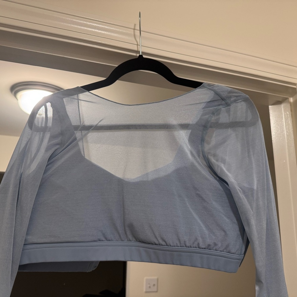 Sheer Blue Long Sleeve Crop Top - croquette mesh long sleeve crop Popflex